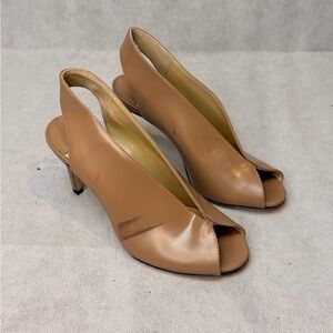 JIMMY CHOO Slingback Heels SZ 35 Nude Leather Peep Toe Stiletto